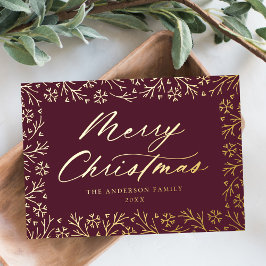 Tarjeta Festiva Con Relieve Metalizado Elegante Morado y copo de nieve dorado sin foto