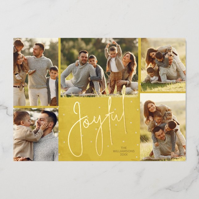 Tarjeta Festiva Con Relieve Metalizado Elegante multifoto joyful Gold (Anverso)