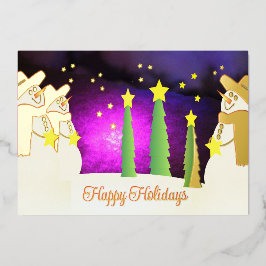 Tarjeta Festiva Con Relieve Metalizado Elegante muñeco de nieve de vacaciones