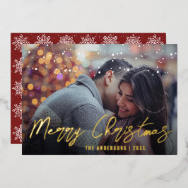 Tarjeta Festiva Con Relieve Metalizado Elegante Navidad Alegre Minimalista Foto Personali