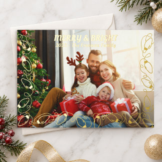 Tarjeta Festiva Con Relieve Metalizado Elegante Navidad Alegre y Brillante con Hoja de Or