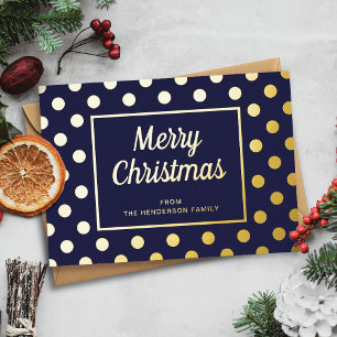 Tarjeta Festiva Con Relieve Metalizado Elegante Navidad Azul Marino Letra Cursiva Feliz N