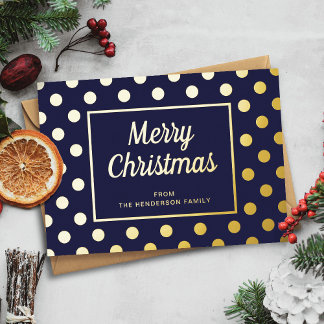 Tarjeta Festiva Con Relieve Metalizado Elegante Navidad Azul Marino Letra Cursiva Feliz N