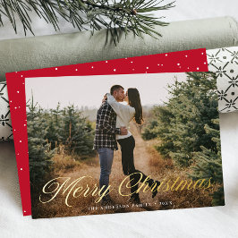 Tarjeta Festiva Con Relieve Metalizado Elegante Navidad Caligrafía Roja Foto