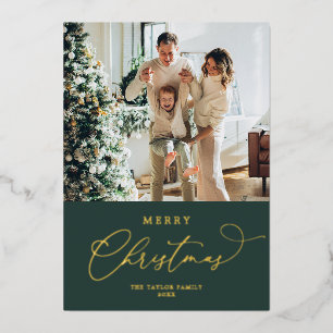 Tarjeta Festiva Con Relieve Metalizado Elegante Navidad con Hoja de Oro Feliz Navidad