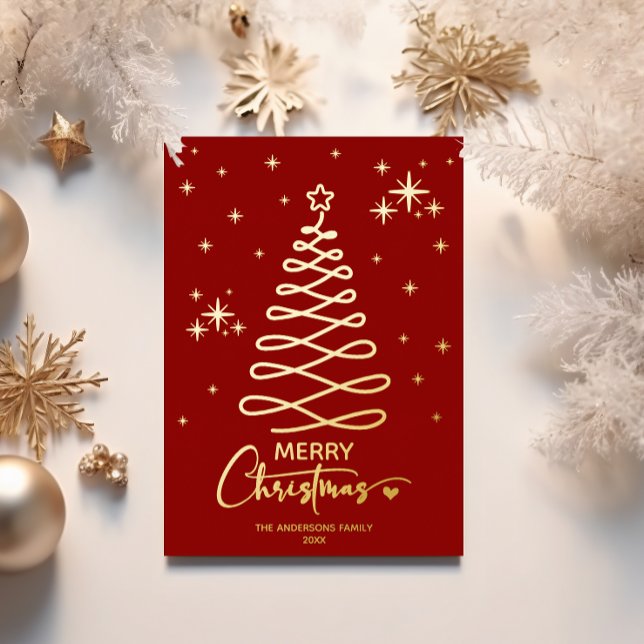 Tarjeta Festiva Con Relieve Metalizado Elegante Navidad de cinta de oro rojo (Subido por el creador)