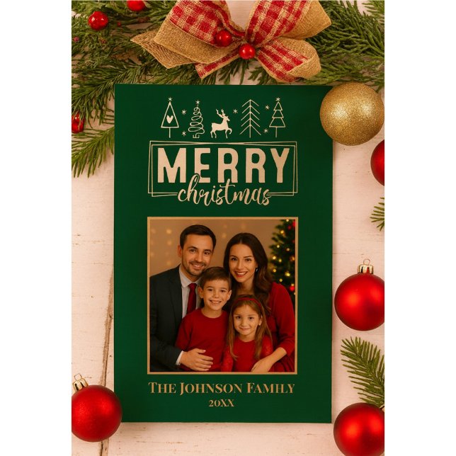 Tarjeta Festiva Con Relieve Metalizado Elegante Navidad de Feliz Verde Forestal (Subido por el creador)