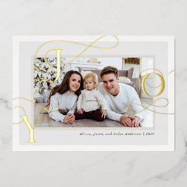 Tarjeta Festiva Con Relieve Metalizado Elegante Navidad de fotografía de la familia Gold