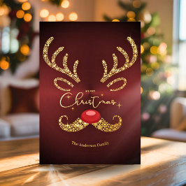 Tarjeta Festiva Con Relieve Metalizado Elegante Navidad de renos con guiones de oro sin f
