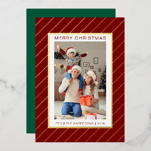 Tarjeta Festiva Con Relieve Metalizado Elegante Navidad Minimalista Foto de Familia Mod
