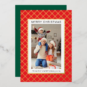 Tarjeta Festiva Con Relieve Metalizado Elegante Navidad Minimalista Foto de Familia Mod