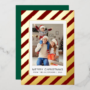 Tarjeta Festiva Con Relieve Metalizado Elegante Navidad Minimalista Foto de Familia Mod