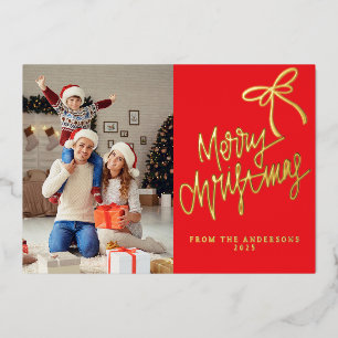 Tarjeta Festiva Con Relieve Metalizado Elegante Navidad Minimalista Foto de Familia Mod