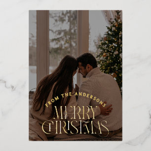 Tarjeta Festiva Con Relieve Metalizado Elegante Navidad Minimalista Foto de Familia Mod