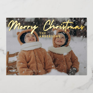 Tarjeta Festiva Con Relieve Metalizado Elegante Navidad Minimalista Retrato de Familia