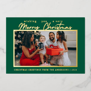 Tarjeta Festiva Con Relieve Metalizado Elegante Navidad Moderna Minimalista Familia Mod