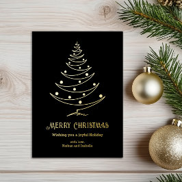 Tarjeta Festiva Con Relieve Metalizado Elegante Navidad Negro Oro 