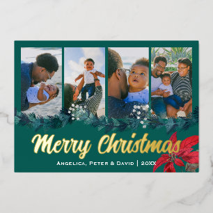 Tarjeta Festiva Con Relieve Metalizado Elegante Navidad personalizada con foto