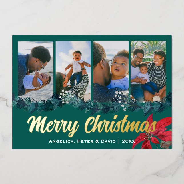 Tarjeta Festiva Con Relieve Metalizado Elegante Navidad personalizada con foto  (Anverso)