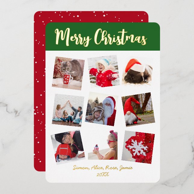 Tarjeta Festiva Con Relieve Metalizado Elegante Navidad personalizada con foto   (Anverso/Reverso)
