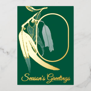 Tarjeta Festiva Con Relieve Metalizado Elegante Navidades de acuarela botánica con foto d