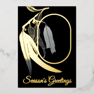 Tarjeta Festiva Con Relieve Metalizado Elegante Navidades de acuarela botánica con foto d