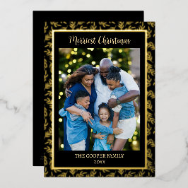 Tarjeta Festiva Con Relieve Metalizado Elegante Navidades de fotografía familiar moderna