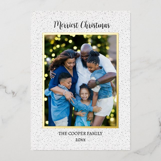 Tarjeta Festiva Con Relieve Metalizado Elegante Navidades de fotografía familiar moderna  (Anverso)