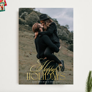 Tarjeta Festiva Con Relieve Metalizado Elegante Navidades de ORO clásico fotografía calig
