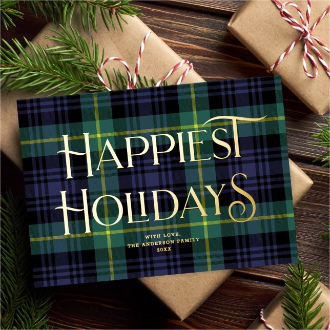 Tarjeta Festiva Con Relieve Metalizado Elegante Navidades de Tartán Verde Azul no foto (Subido por el creador)