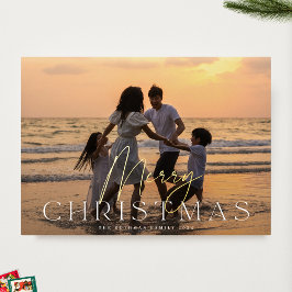 Tarjeta Festiva Con Relieve Metalizado Elegante | Navidades Gold Merry White | Foto