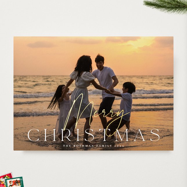 Tarjeta Festiva Con Relieve Metalizado Elegante | Navidades Gold Merry White | Foto (Subido por el creador)