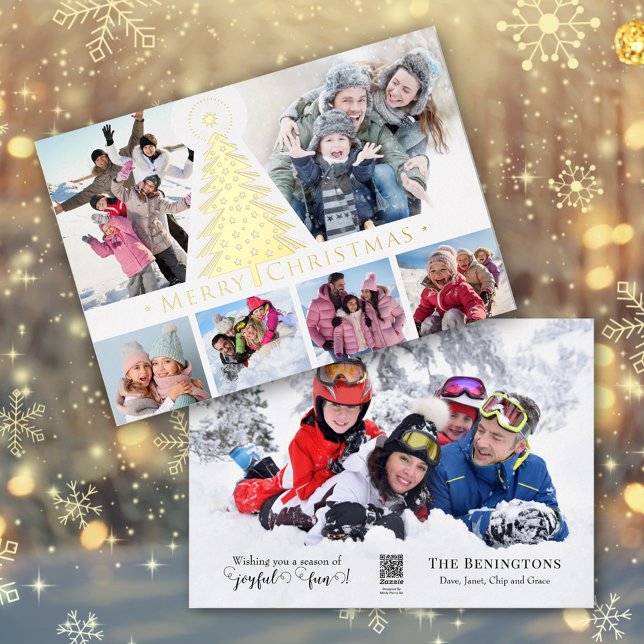 Tarjeta Festiva Con Relieve Metalizado Elegante Navidades modernos Collage de fotos oro (Subido por el creador)