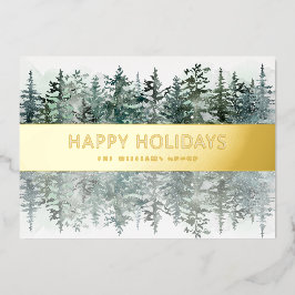 Tarjeta Festiva Con Relieve Metalizado Elegante negocio del bosque acuático