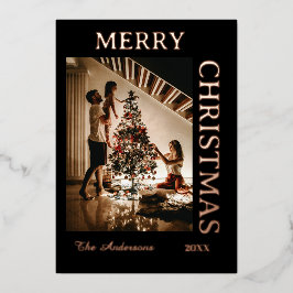 Tarjeta Festiva Con Relieve Metalizado Elegante negro y rosegold