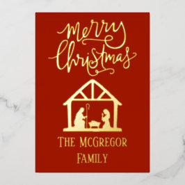 Tarjeta Festiva Con Relieve Metalizado Elegante nombre de familia de Navidades de Nativid