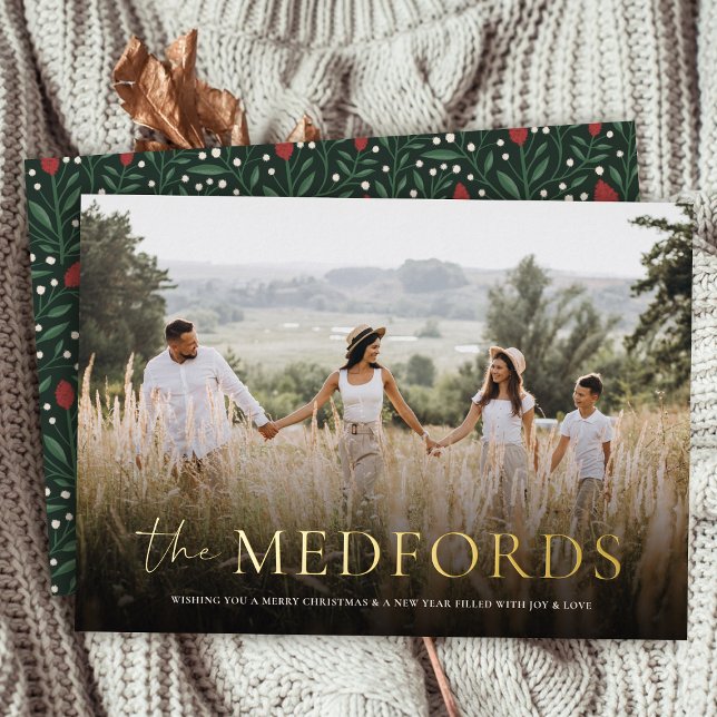 Tarjeta Festiva Con Relieve Metalizado Elegante nombre familiar Elegante Navidades Floral (Subido por el creador)