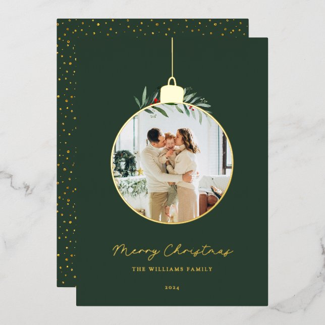 Tarjeta Festiva Con Relieve Metalizado Elegante Ornament Merry Christmas Photo (Anverso/Reverso)