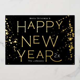 Tarjeta Festiva Con Relieve Metalizado Elegante Oro FELIZ AÑO NUEVO 2027