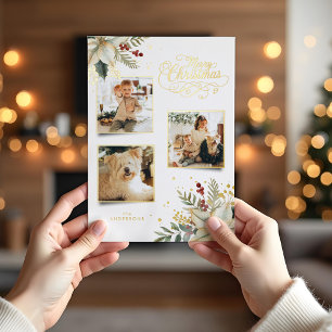 Tarjeta Festiva Con Relieve Metalizado Elegante Oro Feliz Navidad Botánica 3-Foto