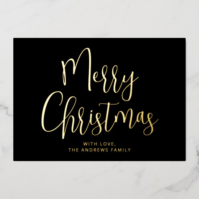 Tarjeta Festiva Con Relieve Metalizado Elegante oro negro y oro Feliz Navidad (Anverso)