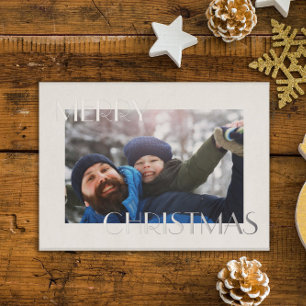 Tarjeta Festiva Con Relieve Metalizado Elegante Padre e Hijo Foto Personalizada Navidad