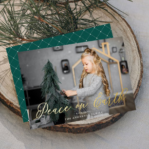 Tarjeta Festiva Con Relieve Metalizado Elegante Paz en la Tierra Escritura Abeto Verde Fo