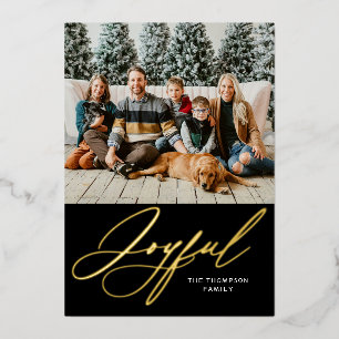 Tarjeta Festiva Con Relieve Metalizado Elegante Personalizada Alegre Foto Negra Dorada