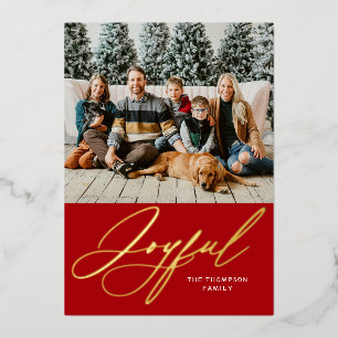 Tarjeta Festiva Con Relieve Metalizado Elegante Personalizado Alegre Foto Rojo Dorado