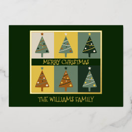 Tarjeta Festiva Con Relieve Metalizado Elegante Personalizado de Árboles de Navidad