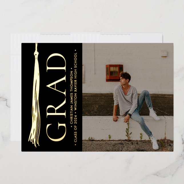 Tarjeta Festiva Con Relieve Metalizado Elegante Personalizado de Fiesta Tassel Grad (Sobre)