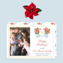 Elegante Red Blue Poinsettia Family Picture Gold