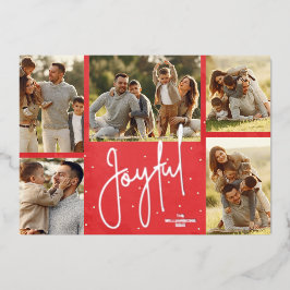 Tarjeta Festiva Con Relieve Metalizado Elegante Red Multi Photo Joyful Silver