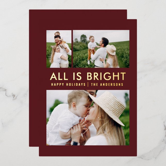 Tarjeta Festiva Con Relieve Metalizado elegante Relieve metalizado 3 foto moderna tarjeta (Anverso/Reverso)